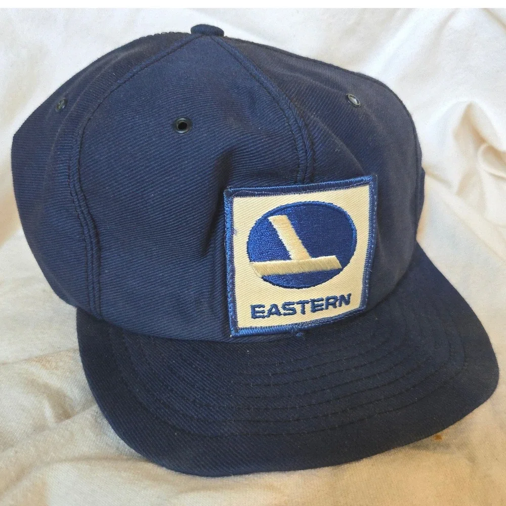 VTG EASTERN Aviation Trucker Hat Pilot Retro Louisville Mfg 1980s OSFA Navy USA‎